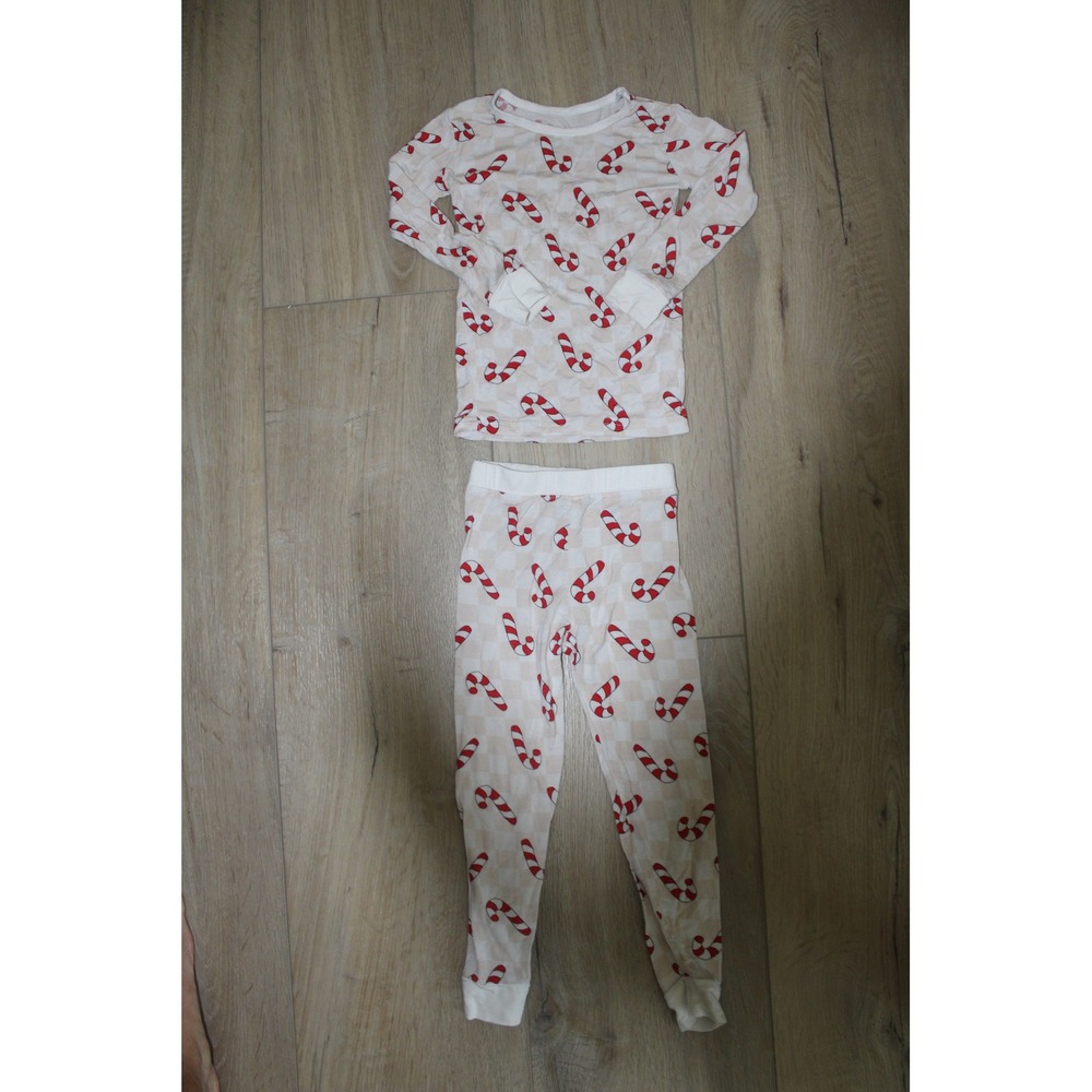 Lucky Panda Kids Candy Cane Bamboo Pajama Set 18-24M Tan Checkered Christmas PJs